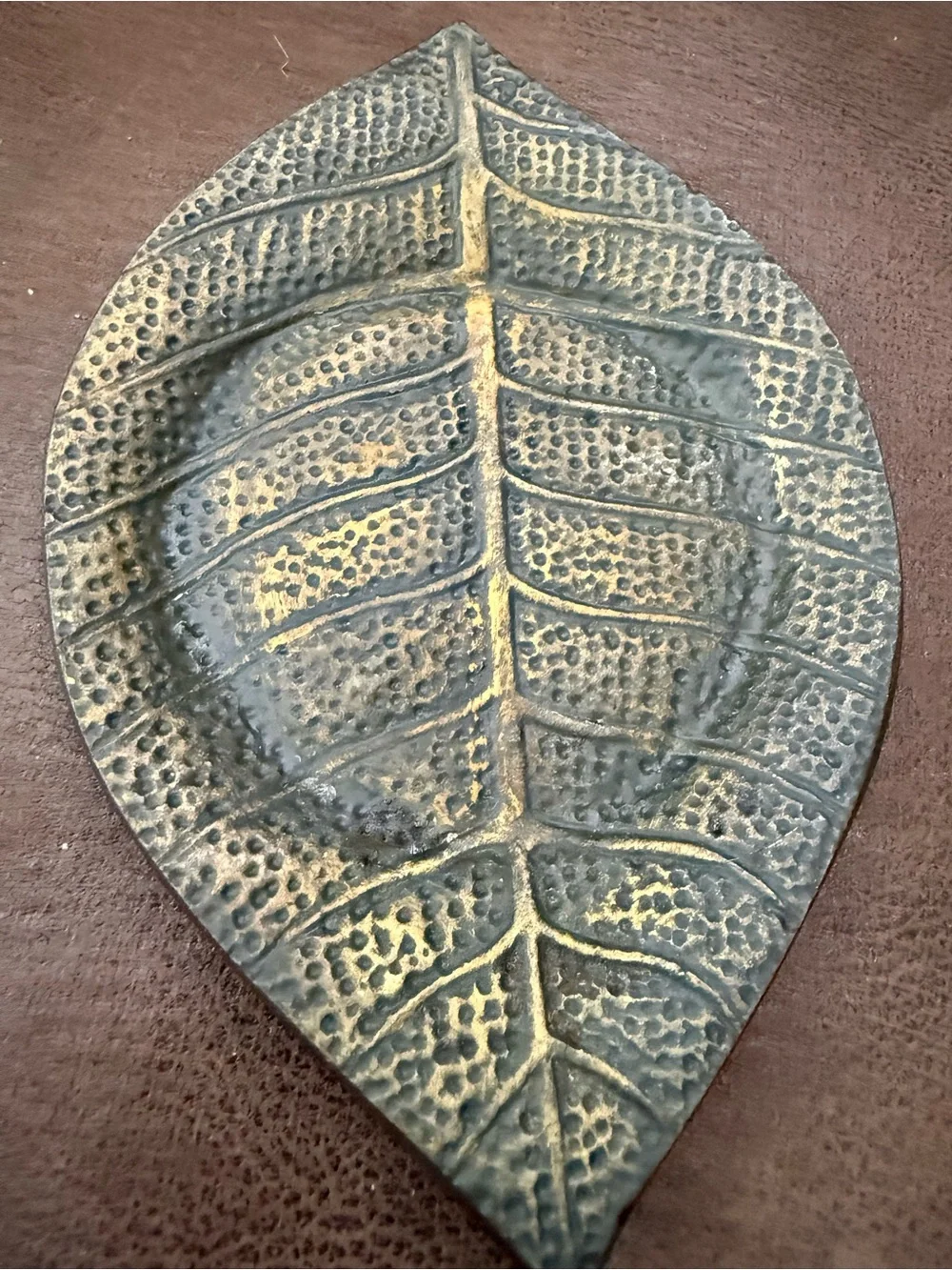 Crate and Barrel Oval Leaf Bronze Pillar Candleholder 2 Piece Set India 7.5